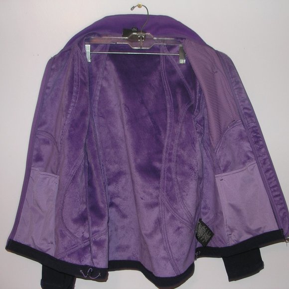 Kirkland Womens Large Navy Jacket Coat Full Zip Pockets Purple Fleece Lined Fit - Picture 11 of 13